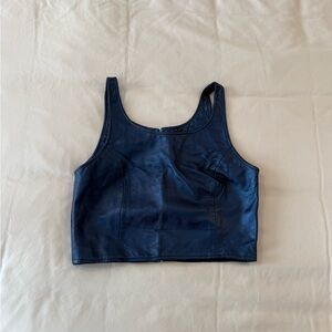 90’s Vintage Metallic Blue Leather Crop Top